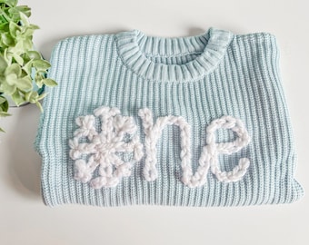 Embroidered Snowflake First Birthday Sweater - Winter Outfit