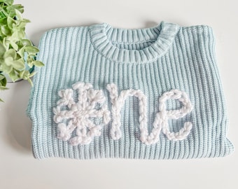 Snowflake sweater, toddler snowflake outfit, baby snowflake outfit, first birthday one sweater, first birthday outfit, snow queen birthday