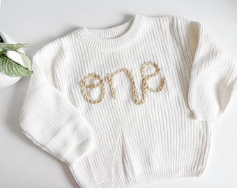 Gender neutral first birthday outfit, custom number sweater