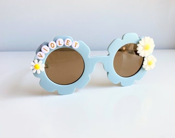 Personalized daisy sunglasses, toddler flower sunglasses, baby flower sunglasses, retro sunglasses, retro kids sunglasses, name sunglasses