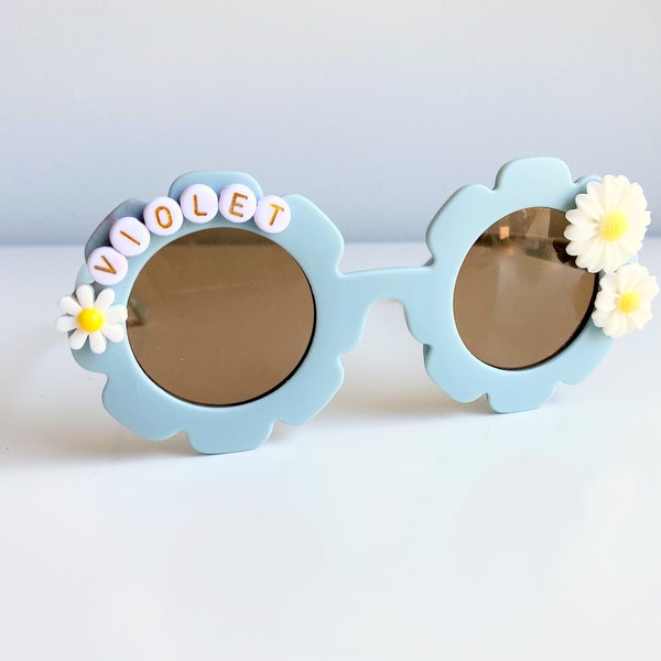 Personalized daisy sunglasses, toddler flower sunglasses, baby flower sunglasses, retro sunglasses, retro kids sunglasses, name sunglasses