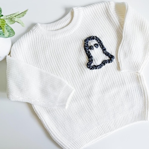Hand Embroidered Ghost Sweater: Baby&#39;s First Halloween Outfit