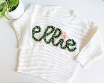 Custom floral embroidered baby sweater, toddler sweater, embroidered name sweater, custom name sweater, flower sweater, baby girl sweater