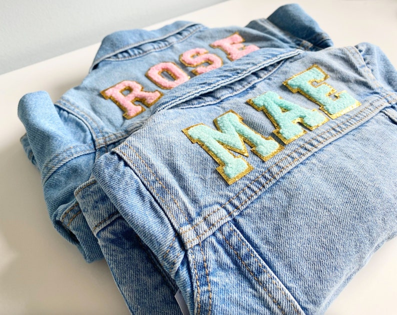 Personalized jean jacket, baby denim jacket, baby name jacket, toddler jean jacket with name, toddler name jacket, girls jean jacket image 1