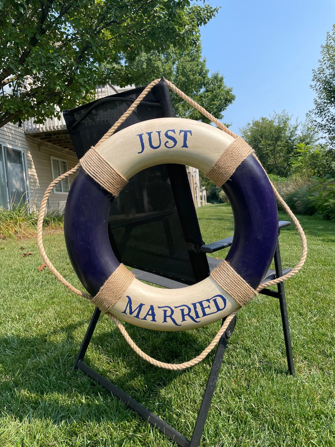Custom Life Ring Just Married Blue Vintage Nautical Life Ring custom