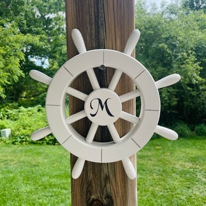 12 &quot;rustikales weißes nautisches Schiffsrad mit individueller Beschriftung - Dekoratives Schiffsrad, Holz Schiffsrad, Vintage Schiffsrad 028