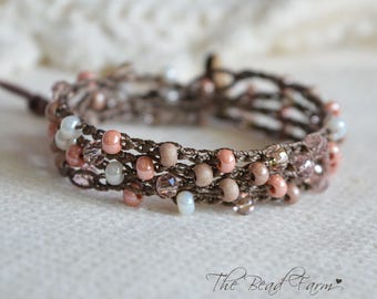 Hand Crocheted Picasso Beaded Wrap Bracelet: Bohemian Style
