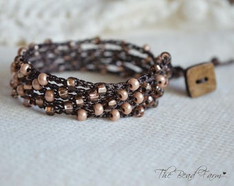 Hand Crocheted Picasso Beaded Wrap Bracelet: Bohemian Style