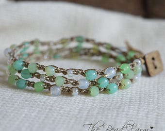 Hand Crocheted Beaded Wrap Bracelet: Boho Style Jewelry