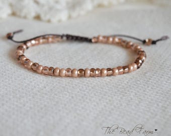 Adjustable Yoga Bracelet with Pretty Seed Beads in soft warm colors