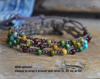 Hand Crocheted Picasso Beaded Wrap Bracelet: Bohemian Style