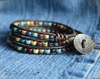 Beaded Wrap Bracelet- a Boho style leather wrap bracelet