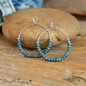 1&quot; Boho Hippie Style Hoop Earrings in your choice of bead color