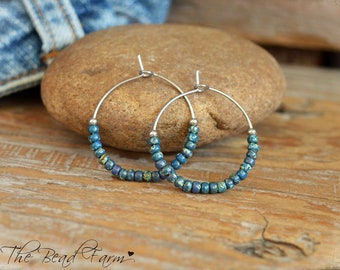 1" Boho Hippie Style Hoop Earrings in your choice of bead color