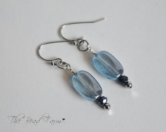 Blue Czech Glass Dangle Earrings