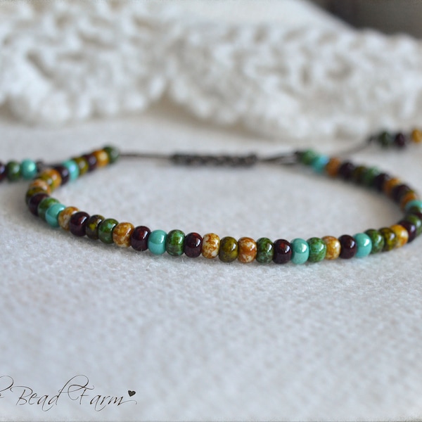 Adjustable Yoga Bracelet with Colorful Czech Glass Picasso Finished Seed Beads