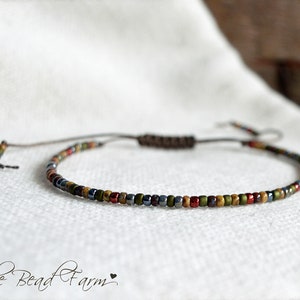 Handmade String Bracelet or Anklet - Dainty Yoga Style Seed Bead Bracelet- Colorful Skinny Adjustable Boho Hippie Anklet