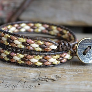 Leather Wrap Bracelet- Superduo beaded wrap Boho bracelet