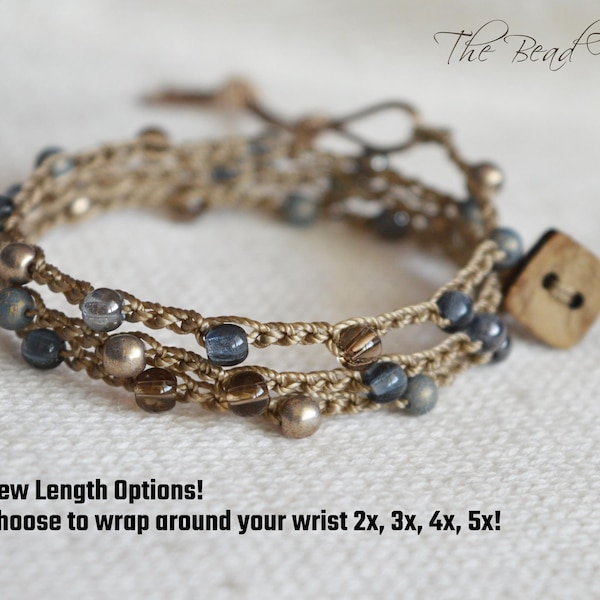 Hand Crocheted Beaded Wrap Bracelet: Boho Style Jewelry