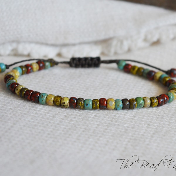 Adjustable Yoga Style Hippie Bracelet with Miyuki glass Picasso finished seed beads