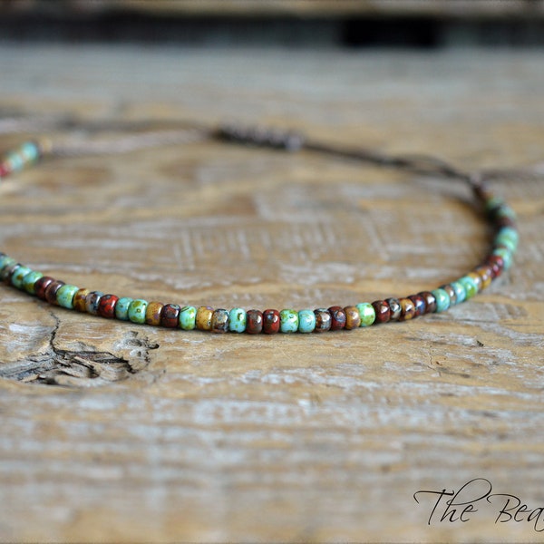 Handmade String Bracelet or Anklet - Dainty Yoga Style Seed Bead Bracelet- Skinny Adjustable Boho Hippie Anklet
