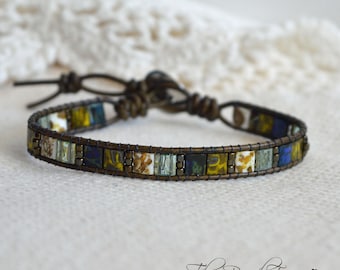 Tile Bead Leather Wrap Bracelet – Boho Style Jewelry