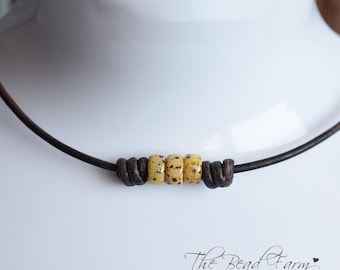 Boho Leather Choker Necklace with 2/0 Czech Glass Beads – Unisex Hippie Style