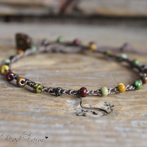 Boho Hippie Style Dainty Colorful Picasso Crocheted Czech Glass Bead Anklet