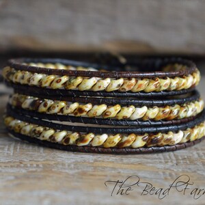 Superduo bead leather wrap Boho bracelet - triple wrap boho bracelet