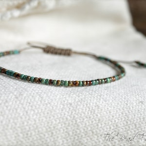 Handmade String Bracelet or Anklet - Dainty Yoga Style Seed Bead Bracelet- Skinny Adjustable Boho Hippie Anklet in Miyuki Picasso beads