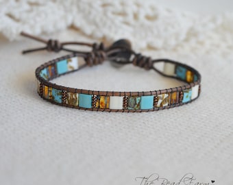 Tile Bead Leather Wrap Bracelet – Boho Style Jewelry