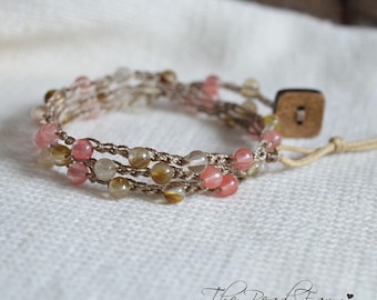Hand Crocheted Tourmaline Beaded Wrap Bracelet: Boho Style Jewelry