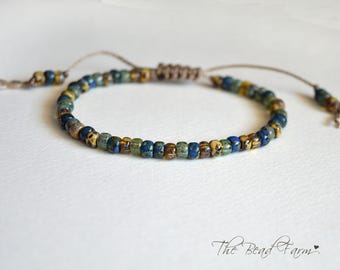 Adjustable Yoga Style Hippie Bracelet with Miyuki Glass Seed Beads with Picasso finish
