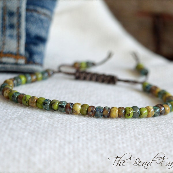 Adjustable Yoga Style Hippie Bracelet with Miyuki Glass Seed Beads with Picasso finish