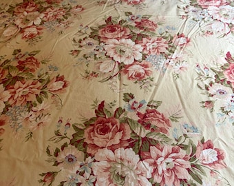Vintage Ralph Lauren Full Size Flat Sheet Brown Pink Floral Double Cutter Fabric