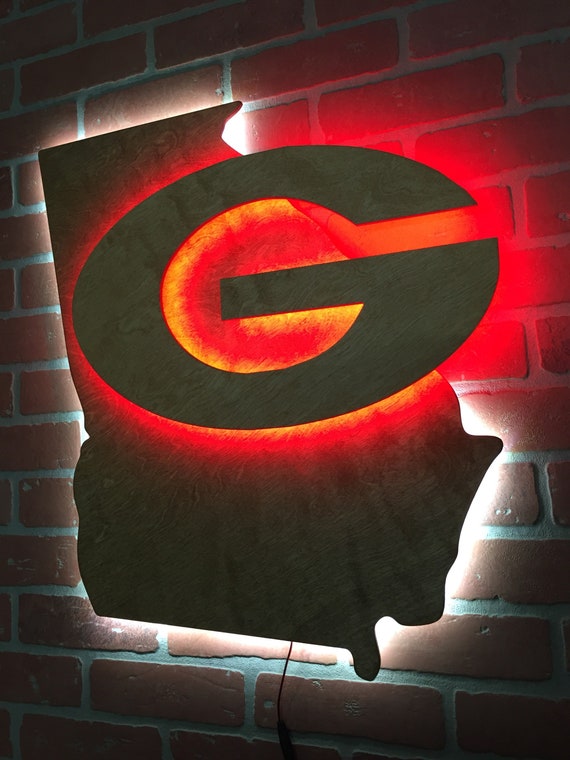 New Dual Color Led Wooden Georgia Bulldogs Illuminated State Silhouette Sign Far Mancave Or Gameroom