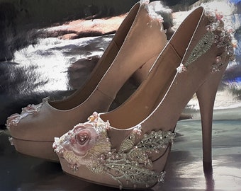 Unique Customised Women's Occasion / Wedding Shoes Nude Suedette UK: Size 6