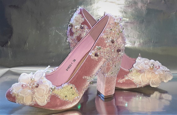 Unique Customised Women s Occasion Wedding Shoes Pink Velvet UK
