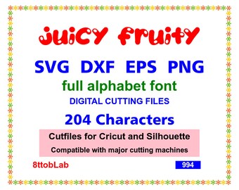 Juicy Fruity svg Fonts alphabet Cutfile dxf, eps, png,