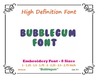 Embroidery font Bubblegum 8 size