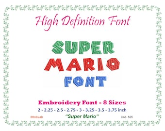 Embroidery font super mario 8 size