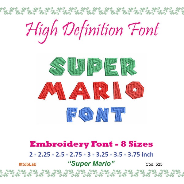 Embroidery font super mario 8 size