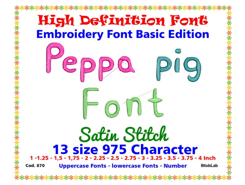 Embroidery font peppa pig 13 size Etsy