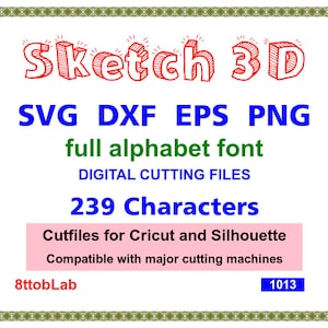 Sketch 3D svg font alphabet dxf, eps, png, studio3 Fonts Cutfile