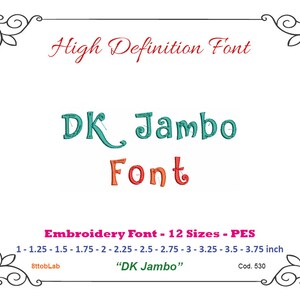 dk jambo Embroidery font 12 size pes