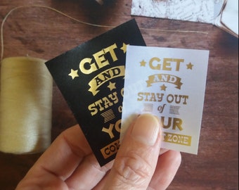 200 custom clothing label satin print gold