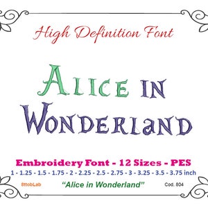 Alice im Wunderland Schriftart Pes Stickerei 12 Größen Pes