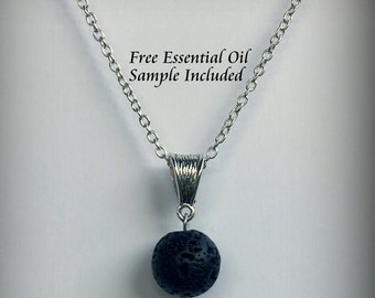 Aromatherapy Necklace - Lava Stone Pendant Diffuser Necklace, Young Living or doTerra Oils