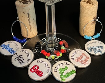 Fun Wine Charms!  Set of 6 Wine Glass Charms with different colored beads and funny sayings.    Free Shipping.  Personality Wine Charms