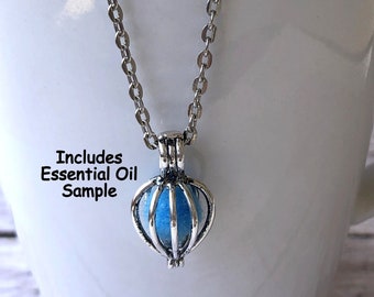 Aromatherapy Necklace - Diffuser Locket with choice of 18" Silver Chain or Leather Necklace